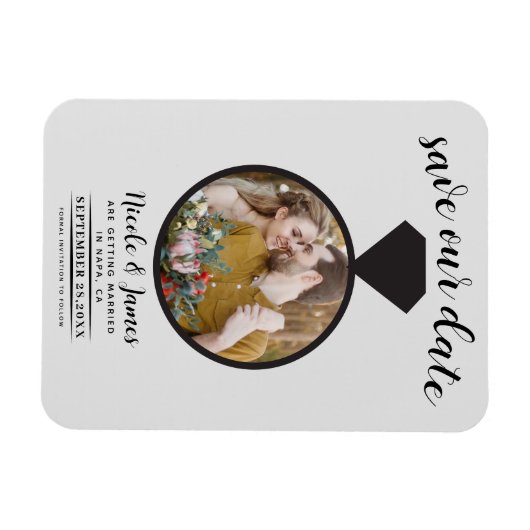 Light Gray Wedding Ring Foto Save the Date Magnet (Horizontal)
