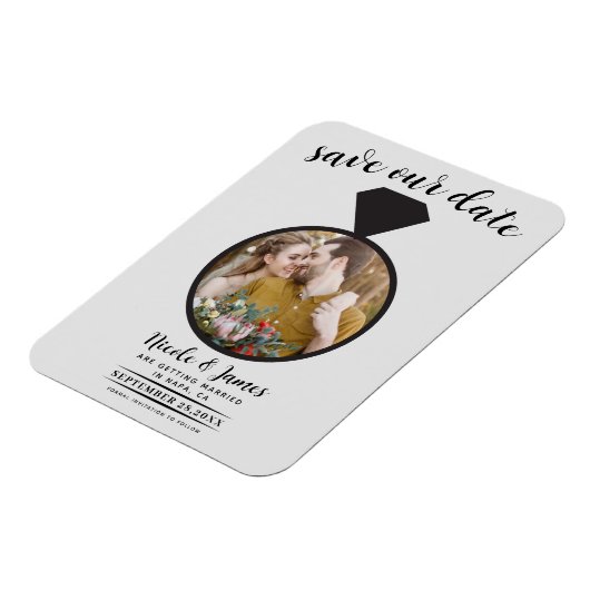 Light Gray Wedding Ring Foto Save the Date Magnet (Linke Seite)