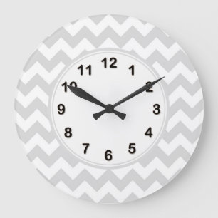 Light Gray White Chevron Zig-Zag Pattern Große Wanduhr