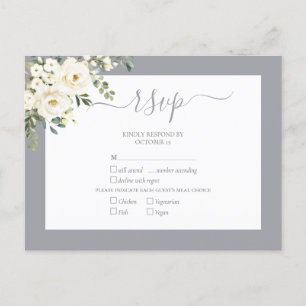 Light Gray White Floral Script Wedding RSVP Einladungspostkarte