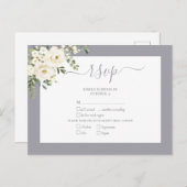 Light Gray White Floral Script Wedding RSVP Einladungspostkarte (Vorne/Hinten)