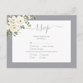 Light Gray White Floral Script Wedding RSVP Einladungspostkarte