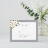 Light Gray White Floral Script Wedding RSVP Einladungspostkarte (Stehend Vorderseite)