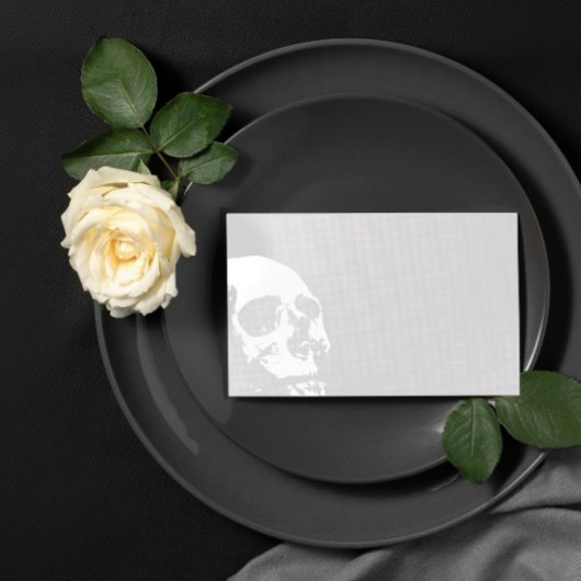 Light Gray White Skull Goth Wedding Platzkarte