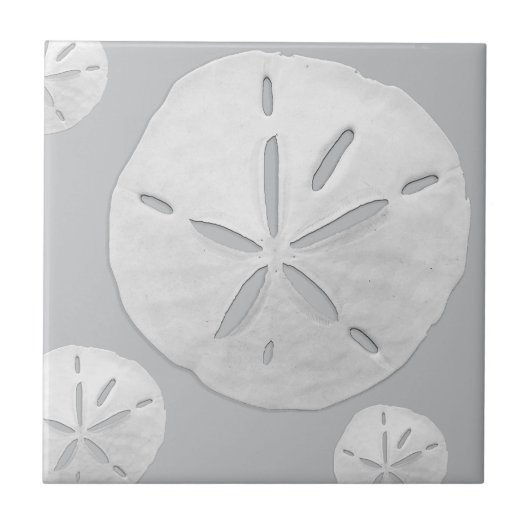 Light Gray & White Tropical Beach Sand Dollar Fliese (Vorderseite)
