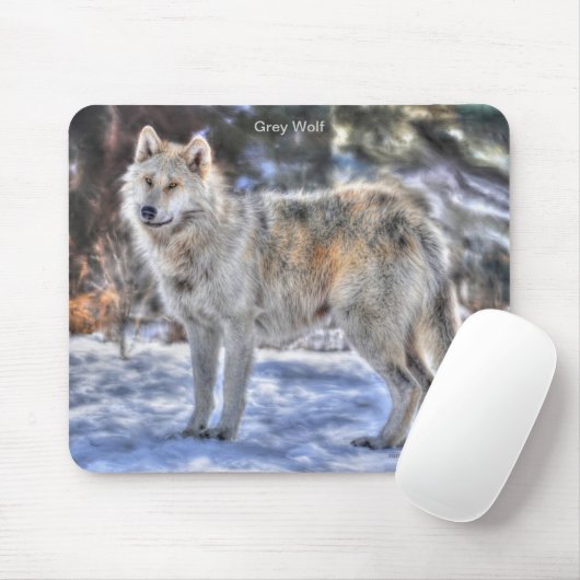 Light Gray Wolf & Winter Snow Mousepad (Mit Mouse)