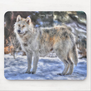 Light Gray Wolf & Winter Snow Mousepad