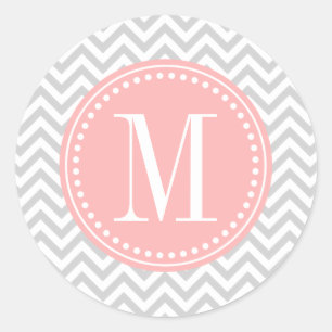 Light Gray Zickzack Zigzag Personalisiert Monogram Runder Aufkleber