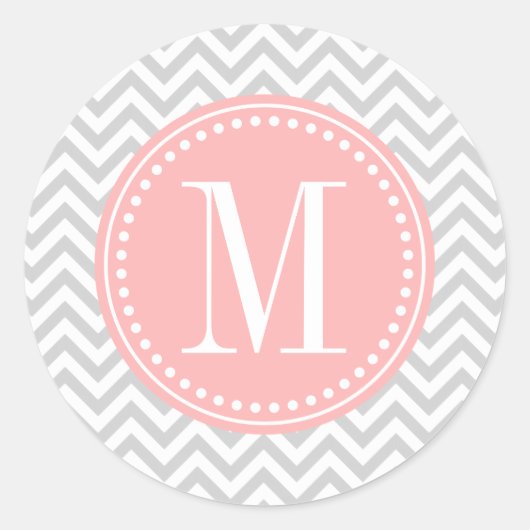 Light Gray Zickzack Zigzag Personalisiert Monogram Runder Aufkleber (Vorderseite)