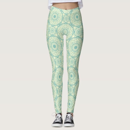 Light Green Abstrakt Mandala Leggings (Vorderseite)