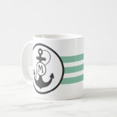 Light Green and Navy Blue Nautical Anchor Kaffeetasse (Vorderseite Links)