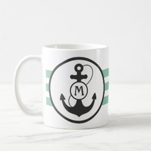 Light Green and Navy Blue Nautical Anchor Kaffeetasse