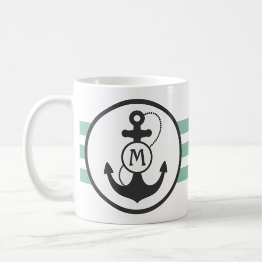 Light Green and Navy Blue Nautical Anchor Kaffeetasse (Links)