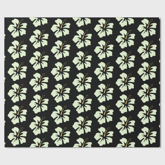 Light Green auf Black Hibiskus Geschenkpapier (Flach)