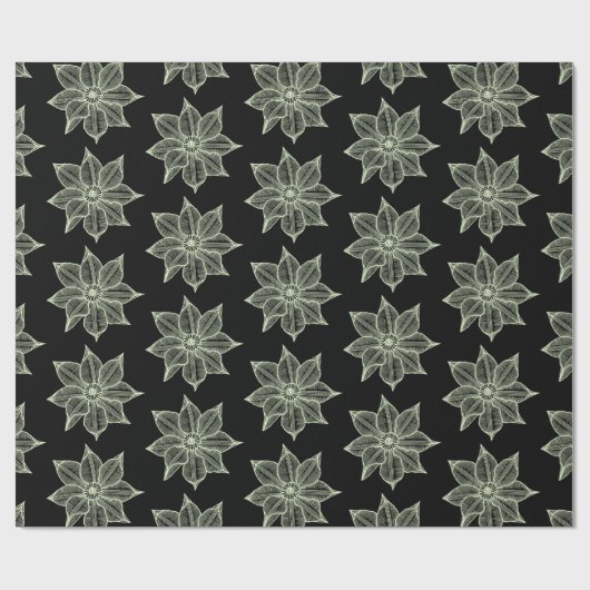 Light Green auf Black Sketchy Blume Geschenkpapier (Flach)