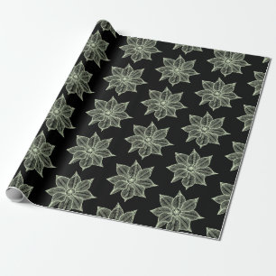 Light Green auf Black Sketchy Blume Geschenkpapier