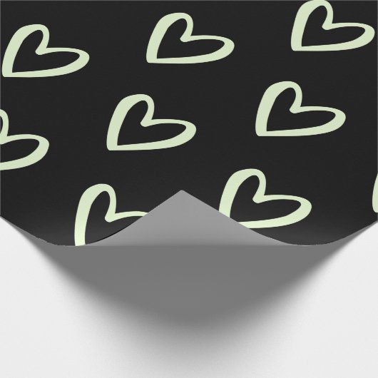 Light Green auf schwarzen, handgezogenen Herzen Geschenkpapier (Ecke)
