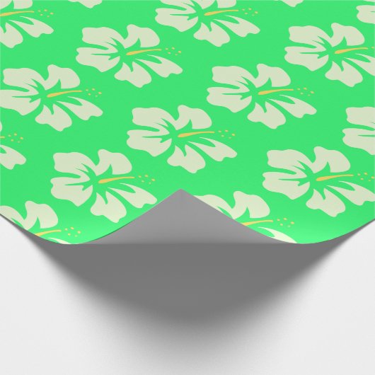 Light Green auf Spring Green Hibiskus Geschenkpapier (Ecke)