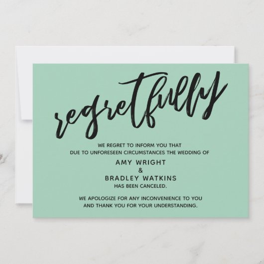 Light Green Bedretour Wedding Cancellation Card Einladung (Vorderseite)