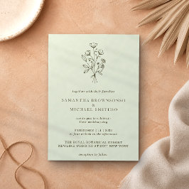 Light Green Blume Bouquet Boho Minimal Botanicals Einladung