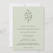 Light Green Blume Bouquet Boho Minimal Botanicals Einladung (Vorderseite)