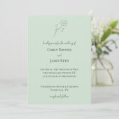 Light Green Blume Line Art Monogram Wedding Einladung (Stehend Vorderseite)