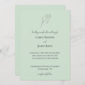 Light Green Blume Line Art Monogram Wedding Einladung (Vorne/Hinten)
