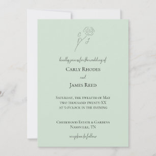 Light Green Blume Line Art Monogram Wedding Einladung