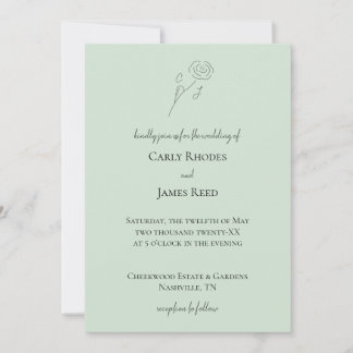 Light Green Blume Line Art Monogram Wedding Einladung