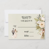 Light Green Brie and Groom Florals Wedding RSVP Karte (Vorderseite)