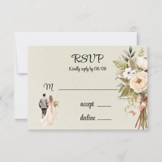 Light Green Brie and Groom Florals Wedding RSVP Karte (Vorderseite)