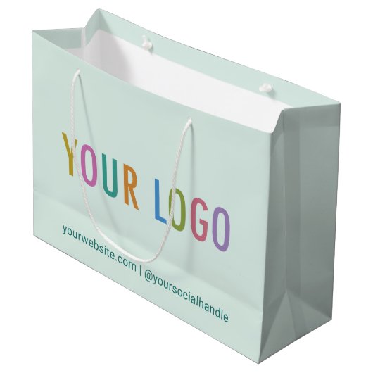 Light Green Business Geschenktasche mit Logo 12,5 Große Geschenktüte (Vorderseite Schrägansicht)