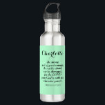 Light Green Courage Bible Verse Individuelle Name  Edelstahlflasche<br><div class="desc">Diese wunderschöne weiche blaue Wasserflasche zeigt den wunderbaren Bibelvers von Joshua 1:9 und lässt sich leicht mit dem Namen des Empfängers anpassen.</div>