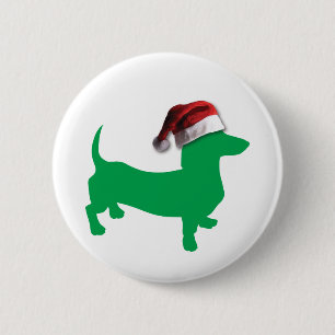 Light Green Dackel mit einem Weihnachtshut Button