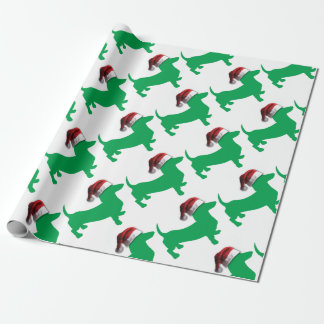 Light Green Dackel mit einem Weihnachtshut Geschenkpapier