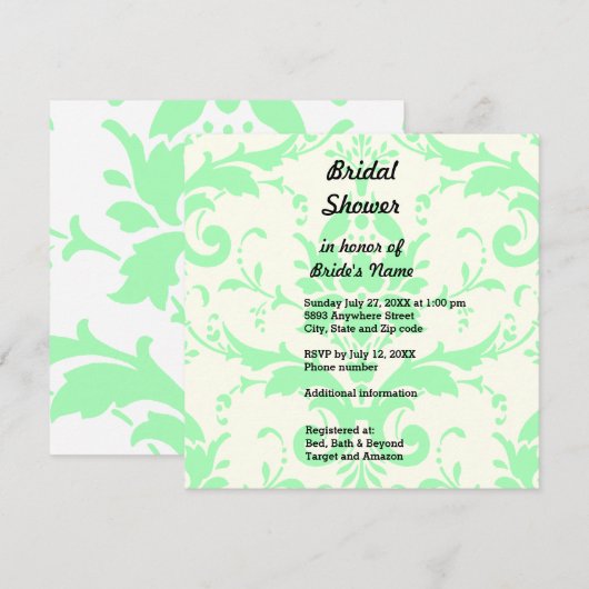 Light Green Damask Bridal Dusche Einladung (Vorne/Hinten)