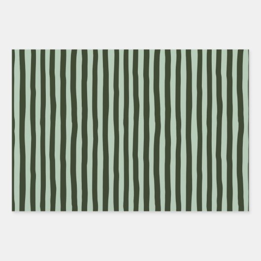 Light Green & Dark Green Wonky Stripes Geschenkpapier Set (Vorderseite 2)