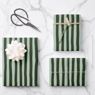Light Green & Dark Green Wonky Stripes Geschenkpapier Set