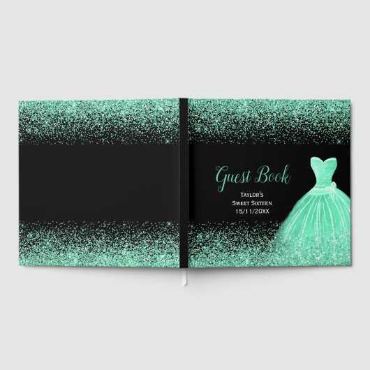 Light Green Dress Faux Glitter Sweet 16 Birthday Gästebuch (Voll)