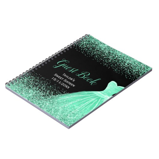 Light Green Dress Faux Glitter Sweet 16 Birthday Notizblock (Linke Seite)