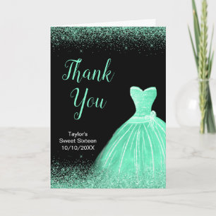 Light Green Dress Imitate Glitzer Sweet 16 Birthda Dankeskarte
