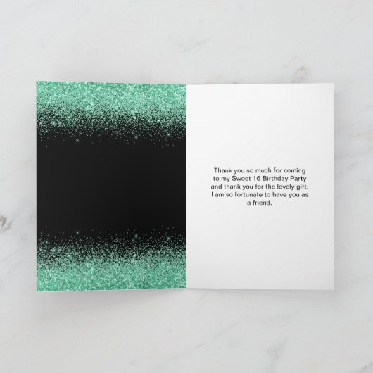 Light Green Dress Imitate Glitzer Sweet 16 Birthda Dankeskarte (Innenseite)