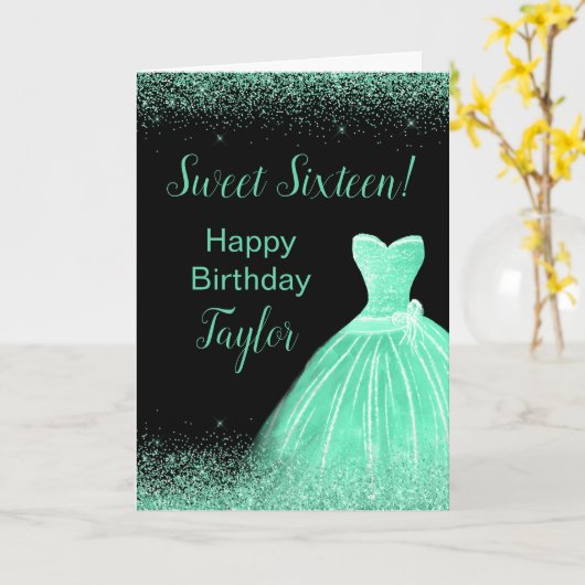 Light Green Dress Imitate Glitzer Sweet 16 Birthda Karte (Gelbe Blume)