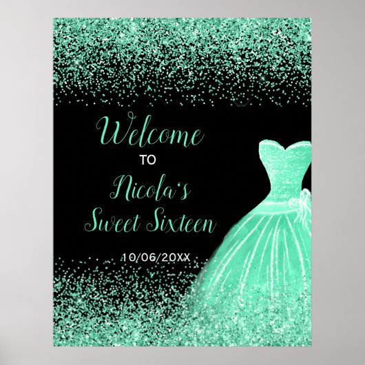 Light Green Dress Imitats Glitzer Sweet 16 Willkom Poster (Vorne)