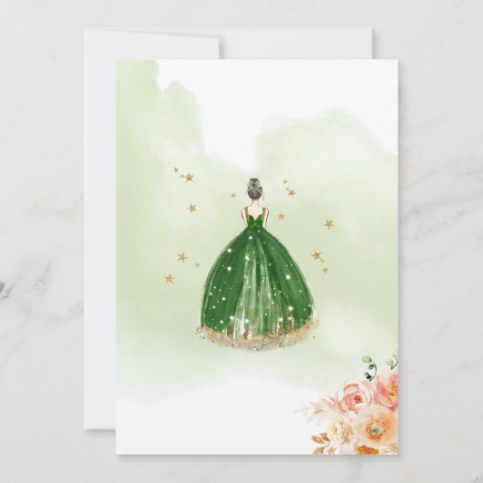 Light Green Elegant Blumenprinzessin Quinceañera Einladung (Rückseite)