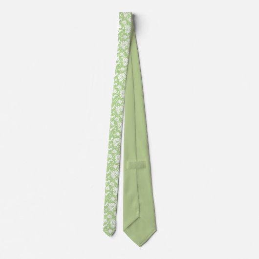 Light Green Floral Pattern Custom Necktie Krawatte (Rückseite)