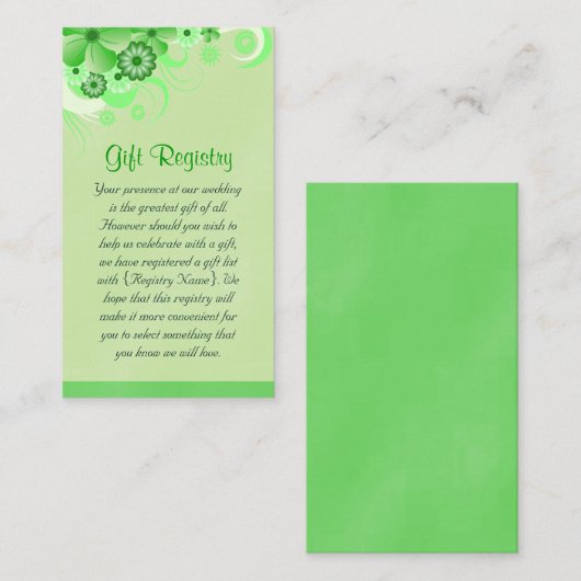 Light Green Floral Wedding Gift Registry Begleitkarte (Vorne/Hinten)