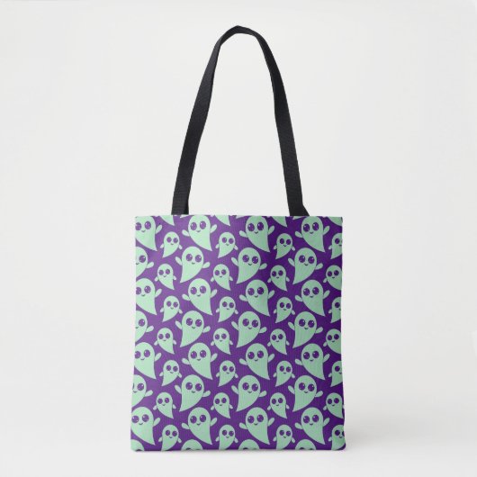Light Green Ghosts Pattern Lila Halloween Tasche (Vorderseite)