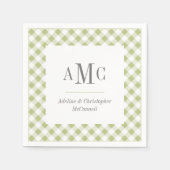 Light Green Gingham Monogram und Name Serviette (Vorderseite)