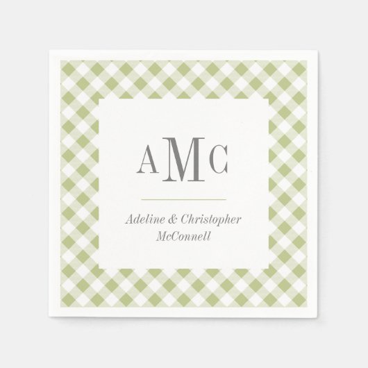Light Green Gingham Monogram und Name Serviette (Vorderseite)